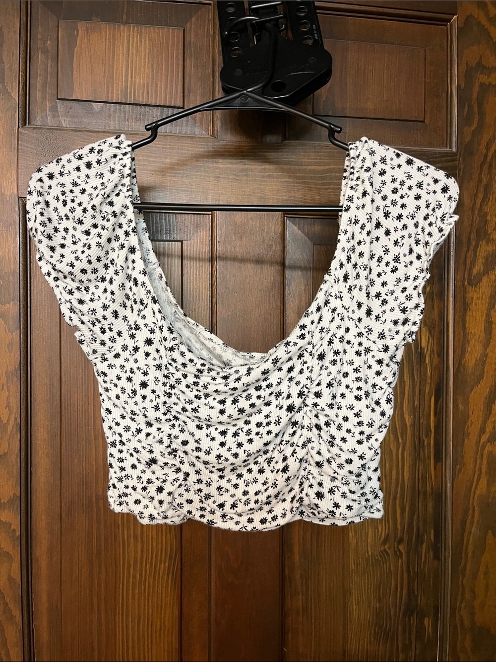 PacSun White Crop Top with Black Floral Print